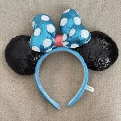 ディズニー カチューシャ 水玉 青 黒