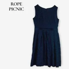 ロペピクニック 花柄 総柄 ノースリーブ ワンピース M ネイビー フォーマル