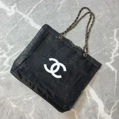 CHANEL ノベルティ メッシュ トートバッグ チェーン ブラック ゴールド