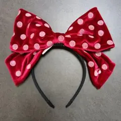 ディズニー ミニー カチューシャ ヘアクリップベロア 赤 リボン 水玉