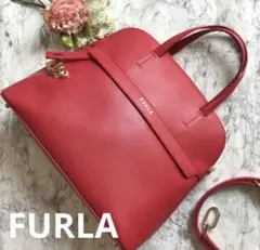 美品 ❤️FURLA フルラ パイパー　赤 ハンドバッグ ショルダーストラップ