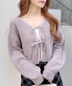 フロントリボン ニットカーディガン ラベンダー INGNI イング
