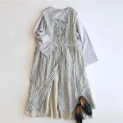 サマンサモスモス スローリネン 前後着リボンジャンスカワンピース