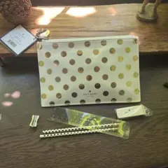 kate spade ゴールドドットポーチ 約22cm x 14cm