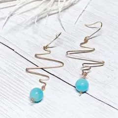 P-38天然石アマゾナイトピアス　サージカルステンレスフック