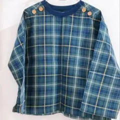 cottoli キッズ120センチ　チェック柄長袖シャツ ブラウス グリーン系