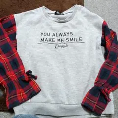 BiSKEE チェック柄袖 ニット編みトレーナー