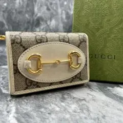 GUCCI 三つ折り財布 GGスプリーム ホースビット ミニ財布
