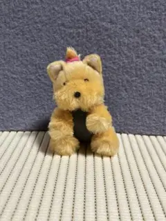 くったりヨーキー ファニー ぬいぐるみ ライトブラウン おりぼん マスコット 犬