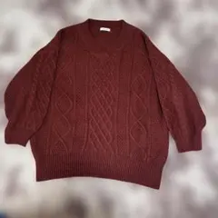INGNI バーガンディ Vネック ケーブル編みニット