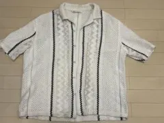 ZARA 半袖 クロシェシャツ ホワイト 編み込み模様 XL