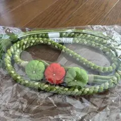 振袖用 色花金 つまみ細工 正絹 手組 帯締め より房 金糸使用 緑