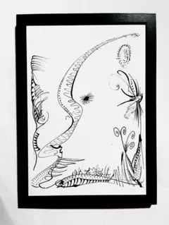 朝日俊美 ペン画 線画 アートプリント A4 プリントのみ　インテリア 抽象画
