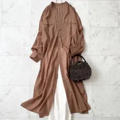 美品♪マカフィー　コットン　日本製　ワンピース　ロング　シアー　バンドカラー