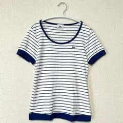 LACOSTE/ボーダー半袖カットソー/ネイビー×ホワイト/刺繍ロゴ/日本製