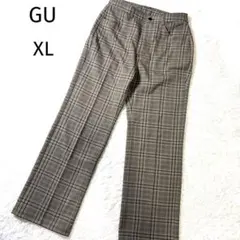 GU センタープレス チェック ストレートパンツ XL ブラウン　美脚