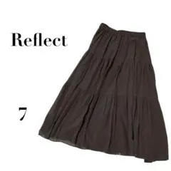 リフレクト ティアードロングスカート コットン100% カーキ S ナチュラル
