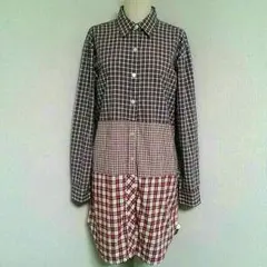 ●USA古着リメイク187◇チェックシャツロングワンピガウン