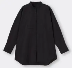 GU バンドカラー スリット ロングシャツ BLACK