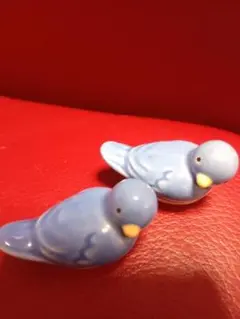 可愛い青い陶器の鳥の置物 2個セット