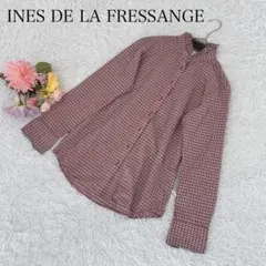 【M】ユニクロ　イネス　長袖ブラウス　シャツ　チェック柄　フリル　コットン