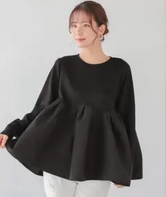 Fit more フィットモア ボリュームタック ペプラム トップス ブラック