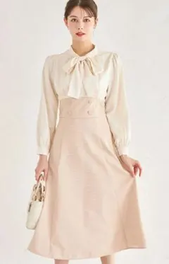 hiiii様専用　ボウタイリボン付バックレースアップチェックドッキングワンピース