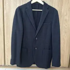 ウール混紡 ネイビー チェック柄 シングルジャケット