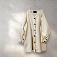 美品　Lavish Gate ノーカラーシャツジャケット　ベルト付き　コットン