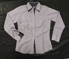 ②中古 BRICK HOUSE ブリックハウス 長袖シャツ M 紫ストライプ