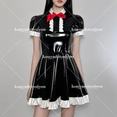 メイド服 制服 コスプレ衣装 ワンピース+蝶ネクタイ 黒 2XL