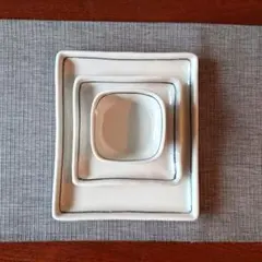 【美品 新品 未使用】赤津焼 喜多窯 霞仙 かせん 角皿 3種セットB 白