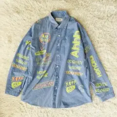 BIG MODERN BOWL 落書き風長袖シャツ　ストライプ