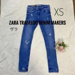 美品　ZARA クラッシュデニム スキニーパンツ 細身S〜XS 美脚ストレッチのサムネイル