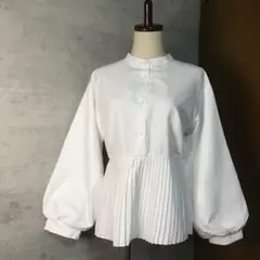 Hudson honey ホワイトプリーツバルーンスリーブシャツ　L