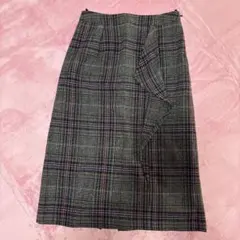 リフレクト　チェック柄ロングタイトスカート　飾りフリル付