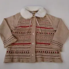 fdashファー襟付きベージュカーディガンfamiliarファミリア リボン