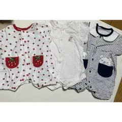 いちご柄・ストライプロンパースベビー服　夏服3点セット　50-60