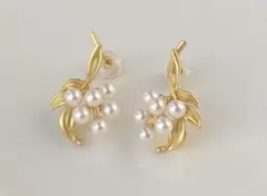 本真珠 ベビーパール s925 ピアス 自然 植物 リーフモチーフ マット仕上げ