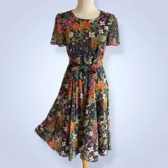 DAKS ダックス 花柄 ワンピース ウエストリボン　38号のサムネイル