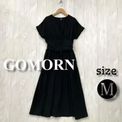 【美品】 GOMORN 半袖カシュクールワンピース M 黒 夏向け 薄手