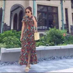 ZARA　花柄 総柄　ロングワンピース　シャツワンピース　М