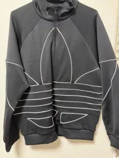 adidas ストライプデザイン ジップアップジャケット 黒