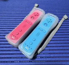 wiiリモコンプラス ピンク＆ブルー カバーストラップ付 清掃・除菌済みセット