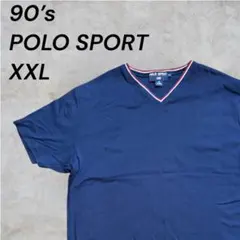 【90s】POLO SPORT トリコロール VネックTシャツ XXL 激レア