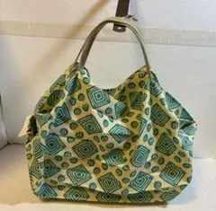 ラスト1点シュパットタイプエコバッグ　エスニック柄　クリーム×グリーン