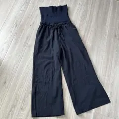 ナノユニバース　ネイビー　ワイドレッグパンツ リブ編みウエスト　チューブトップ