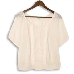 BENETTON ブラウス M アイボリー 半袖 ナチュラル系 ノームコアのサムネイル