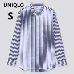美品 UNIQLO メンズ S コットンブロード ストライプシャツ ブルー
