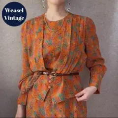 ヴィンテージ 昭和レトロ 古着 総柄ブラウス×スカート セットアップ 花畑